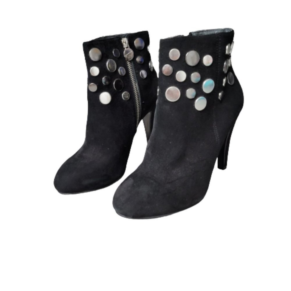 37 Miss Sixty Black Suede Studded High Heeled Booties Ankle Boots